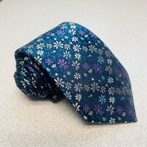Marc Enzo Men's Neck Tie Blue and Purple Floral Polyester Wedding Formal Party